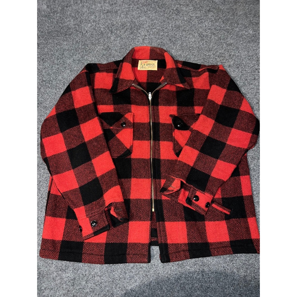 Vintage Duxbak Utica Sportswear Wool Hunting Jacket Red Black Plaid XL 1940s